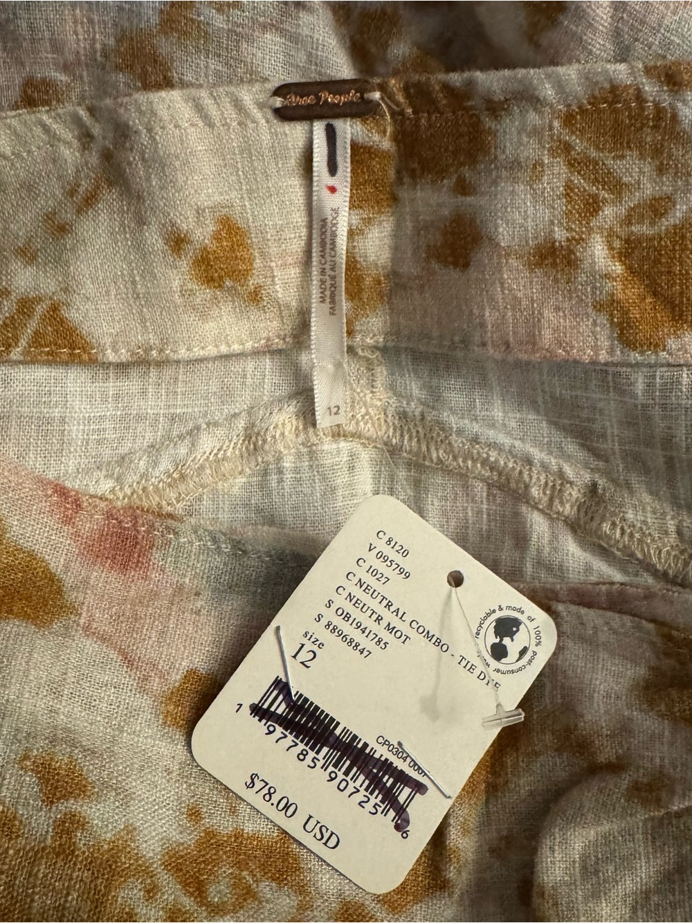 Free People Size 12 Neutral Combo Tie-Dye Wrap Mini Skirt - Picture 6 of 6